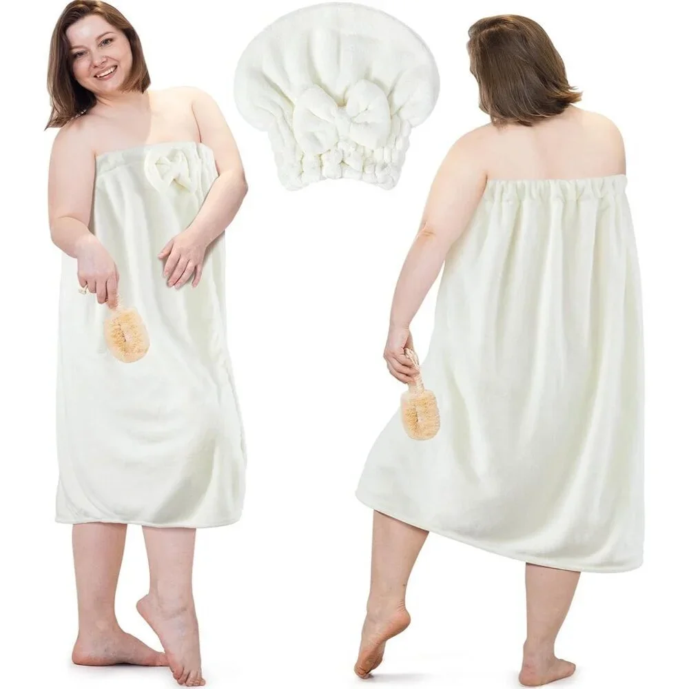Women’s Coral Fleece Wrap Towel Set Plus Size Bathrobe Spa Shower Wraps